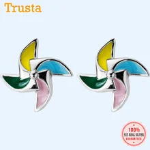 Trusta 925 пробы серебряные серьги гвоздики красочные глазурь серьги в виде крыльев мельницы ювелирные изделия подарок на день рождения для девочек Дети Леди DS1383