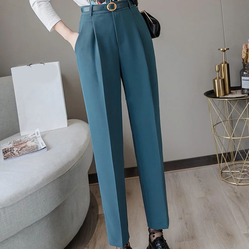 Осень-зима женские брюки с высокой талией свободные Формальные элегантные офисные женские брюки в Корейском стиле до щиколотки женские брюки новые женские брюки - Цвет: Синий