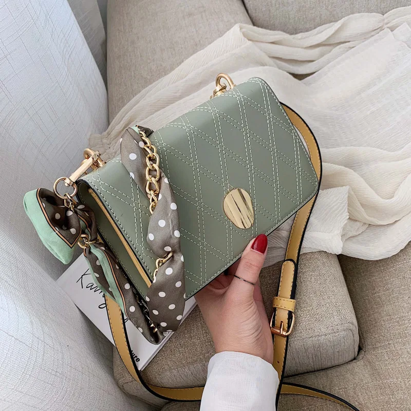 

Ins summer popular silk scarf small square bag fashion 100 chain bag girl new 2019 Korean version oblique carry small bag