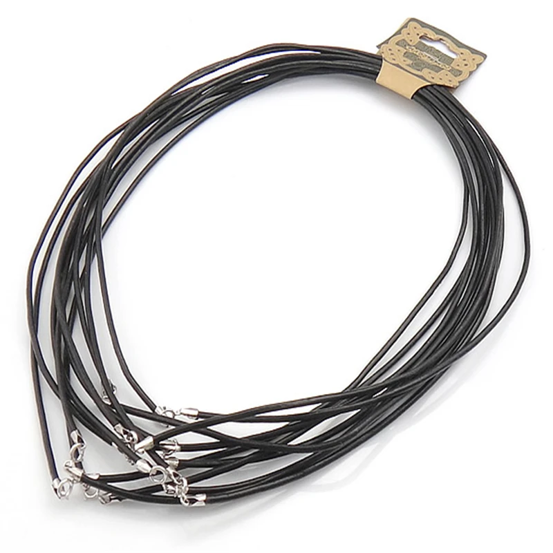 DISINIYA Leather Necklace Cord single strand black color with 925 sterling silver clasp 2mm Length:18 Inch DIY | Украшения и