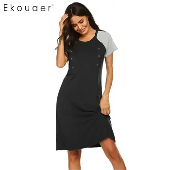 

Ekouaer Women Nighty Sleepwear Summer Nightdress Patchwork Maternity Nursing Nightwear Sleepshirts Nightgown
