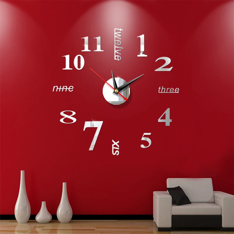 

2019 New European Wall Clock Digital Display DIY 3D Stickers Decorative Clock Acrylic Digital Mirror Wall Sticker Wall Clock