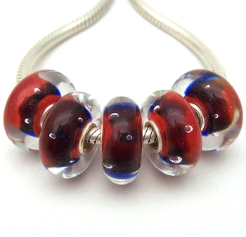 

JGWG2128 5X 100% Authenticity S925 Sterling Silver Beads Murano Glass beads Fit European Charms Bracelet diy jewelry Lampwork
