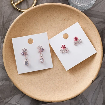

Fashion Crystal Rhinestone Stud Earrings Needle Zircon Flower Tassel Earrings Bridal Earrings for Wedding Jewelry