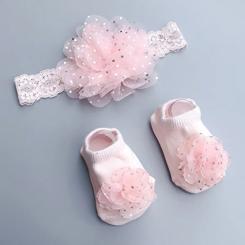 2Pcs Baby Girl Socks Headband Set Lace Bows Newborn Girl Head bands Crown Infant Baby Turban Short Socks Hair Accessories 0-12M hair accessories hair bands hair headband accessories baby headband set headband sock set