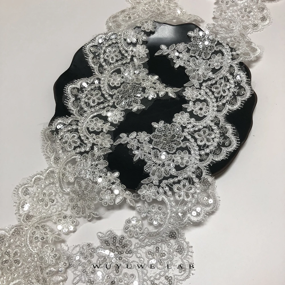 Delicate 1Yard 13cm Ivory/White Cording Fabric Sequins Flower Venise Venice Mesh Lace Trim Applique Sewing Craft for Wedding Dec | Дом и сад