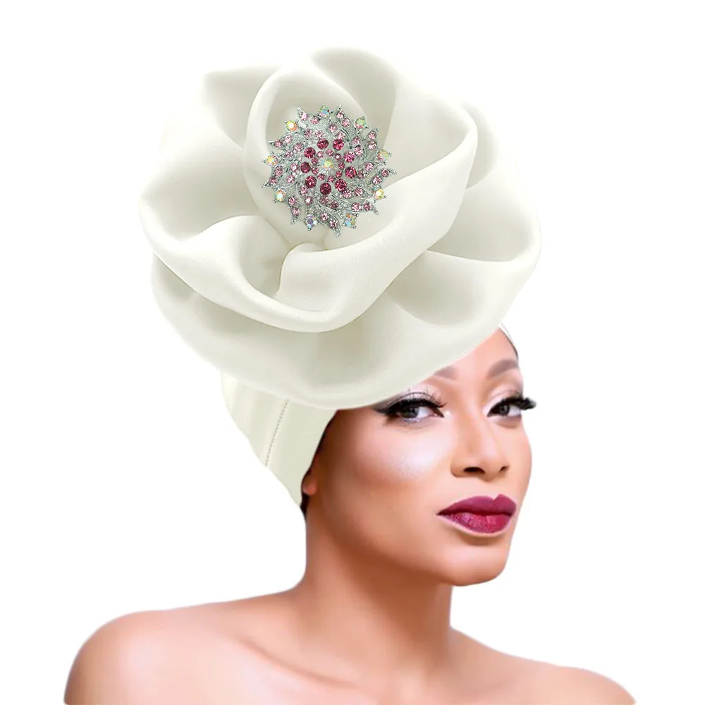 Rose auto gele cap Ankara flower turban cap African headtie party headwrap for women (5)
