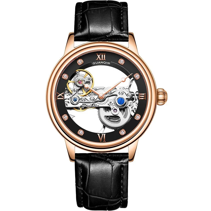 D GUANQIN, новинка, светящиеся часы, Tourbillon, скелет, автоматические, мужские, спортивные, механические, часы, мужские, водонепроницаемые, золотые, relogio masculino - Цвет: D