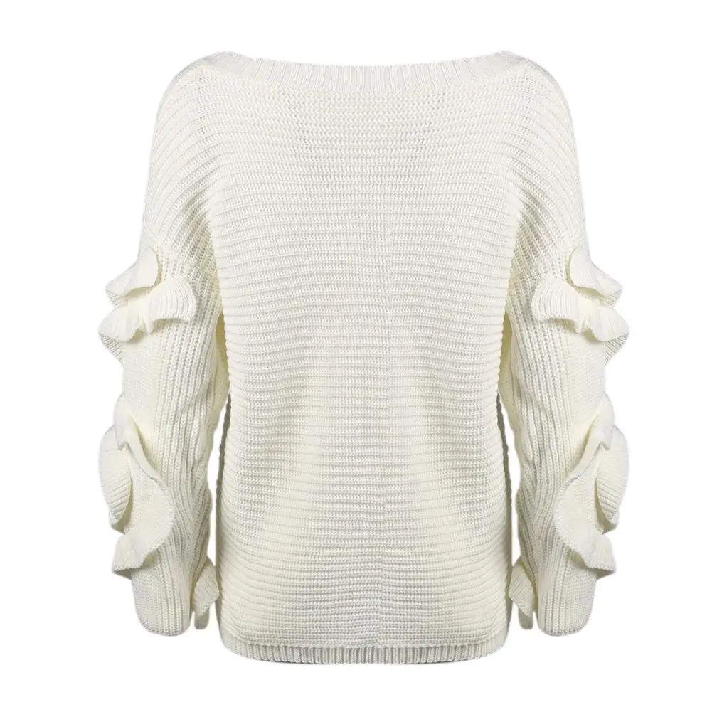 Fashion Loose Autumn Winter Warm knitting Pullover Crew Neck Long Lace sleeves Loose Elegant Women Warm Sweater