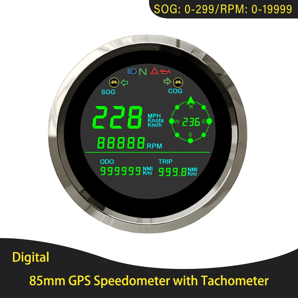 ELING 85mm Digital GPS 0-299km/h MPH with Tacometer Gauge 0-19999RPM with Hour Meter BSD Alarm - AliExpress