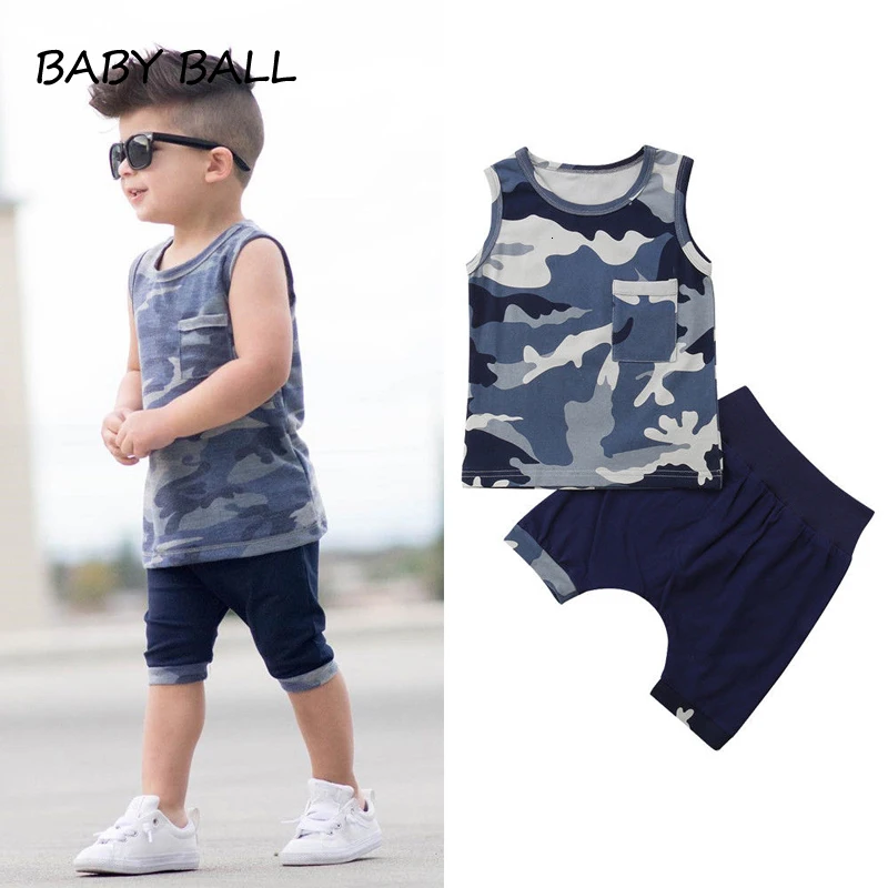 Комплекты детской одежды Zomer Mode из 2 предметов для детей 1-6 лет, майка с карманом и камуфляжным принтом Mouwloze, топы и шорты, комплекты Kleding