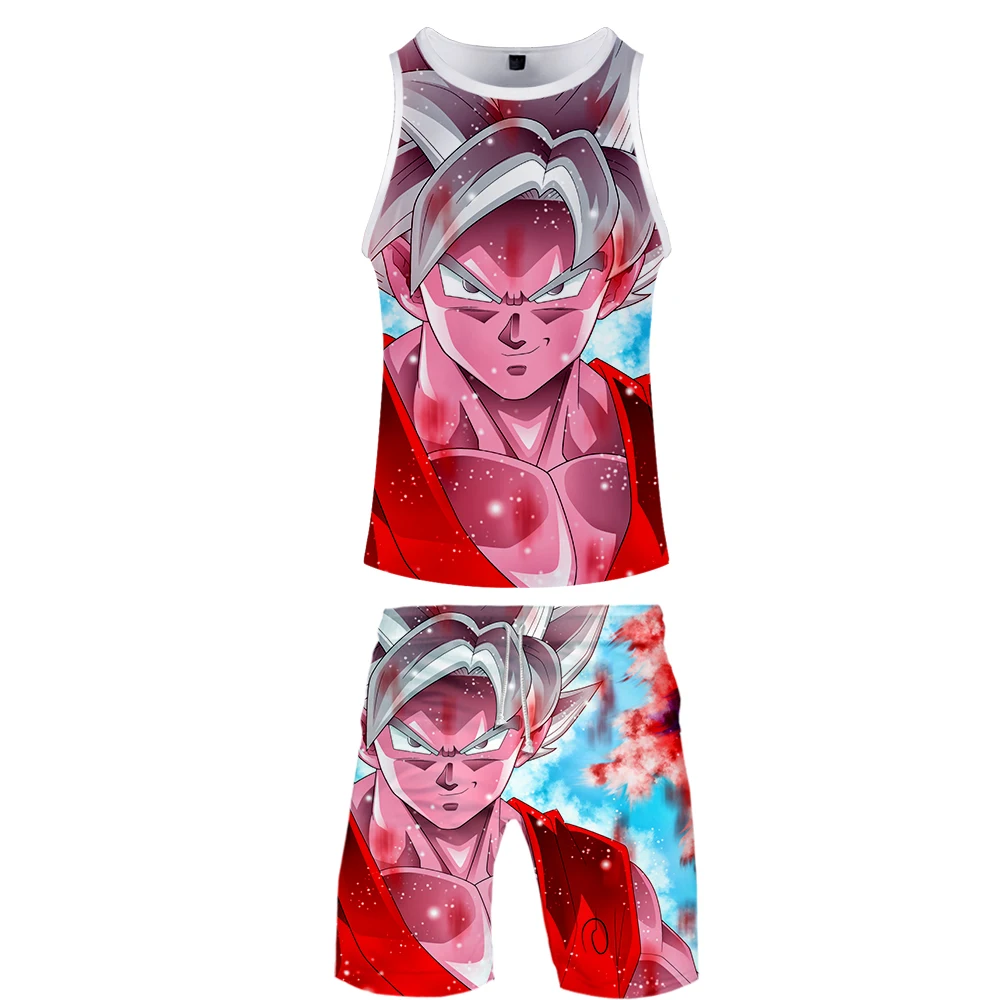 Крутая 3D верхняя одежда Goku Harajuku DRAGON BALL Harajuku комплекты из двух предметов мужские крутые новые уличные топы без рукавов летние комплекты