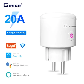20a Tuya 와이파이 스마트 플러그 EU 전원 모니터 기능, 스마트 라이프 앱 원격 제어 소켓 콘센트 알렉사 구글 홈과 함께 작동