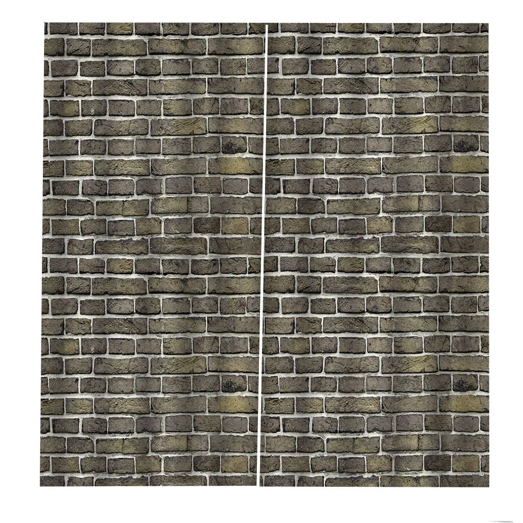 Gray Brick Wall Vintage 3D Print Living Room Window Curtains blackout Drapes