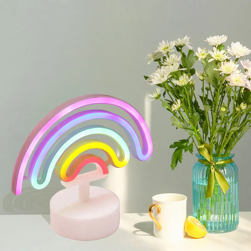 

W&G Cute Rainbow Gradient Unicorn Neon Light Home Bedroom Lighting Decoration Lamp Cute LED Dual-Use Night Light With Base