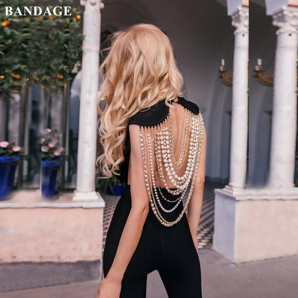

BANDAGE Chic Autumn Bandage Women Jumpsuit Beaded Sexy Backless Sleeveless Long Jumpsuit Celebrity Evening Party Romper Jumpsuit