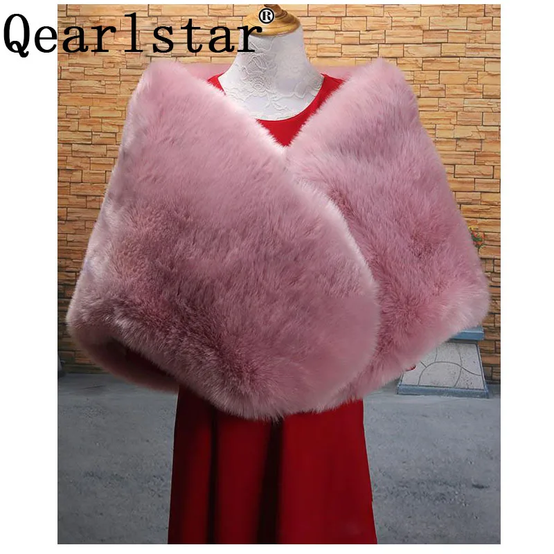 Qearlstar новые свадебные Warps искусственный Лисий мех Роскошные шали Свадебные Куртки аксессуары вечерние накидка-палантин модное плотное пончо ZKG09
