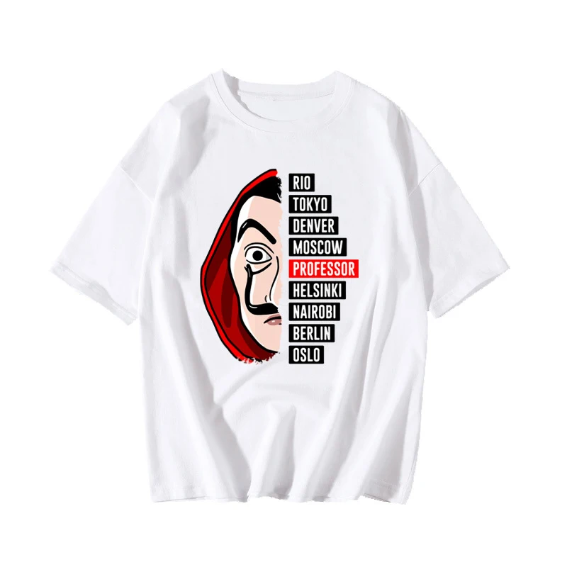 

100% Cotton Harajuku funny Money Heist print Tshirt TV Series All-match fashion clothes loose Summer hip hop brief men sweetwear