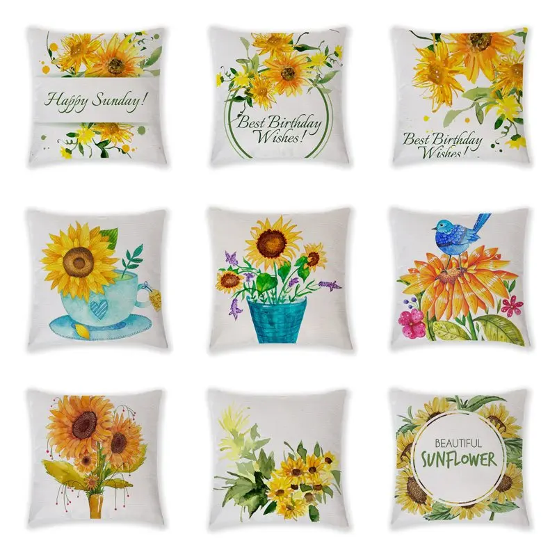 Fashion Cotton Linen Flower Pattern Throw Pillow Case Sunflower Cushion Covers for Home Sofa Chair Decorative Pillowcases Q0490