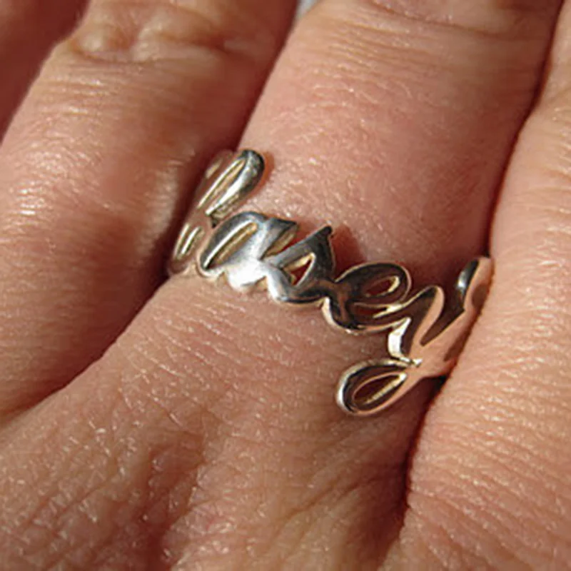 925 Sterling Silver Name Ring Personalized Hand Cut Out Initial Custom Nameplate Carrie Anniversary Jewelry anillo de plata | Украшения и