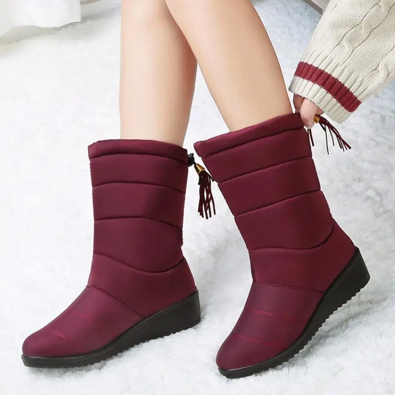 Snow Winter Boots Women Mid-Calf Boots Waterproof Round Toe bottines femme Insoles Ladies Shoes Woman Fringe Down Botas Mujer