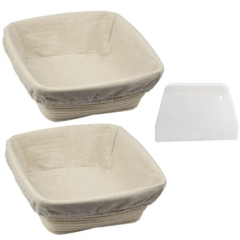 

2 Packs of 10 Inch Square Bread Proof Basket Fermentation Basket +1 Pack Plastic Dough Scraper Bread Proof Basket Natural Rattan