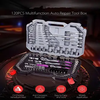 

120 Pcs/Box Multifunction Car Repair Tool Ratchet Torque Wrench Spanner Screwdriver Socket Kit Auto Repairing Mechanic Tool Set
