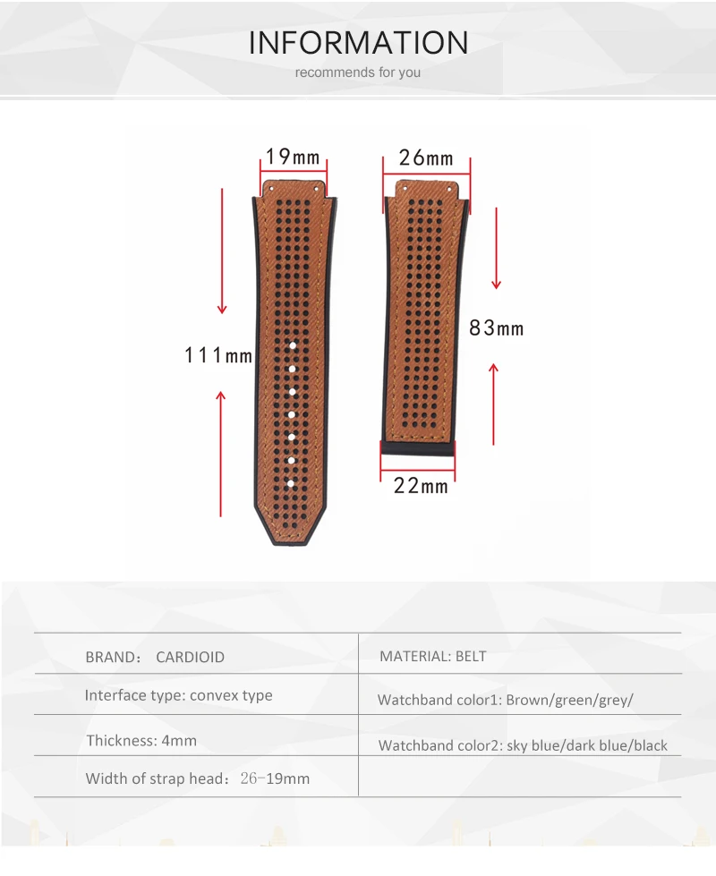 Высокое качество 26*19 мм кожаный ремешок адаптируется к HUBLOT классический fusion серии bigbang ремешок браслет Ремешки для наручных часов ремень