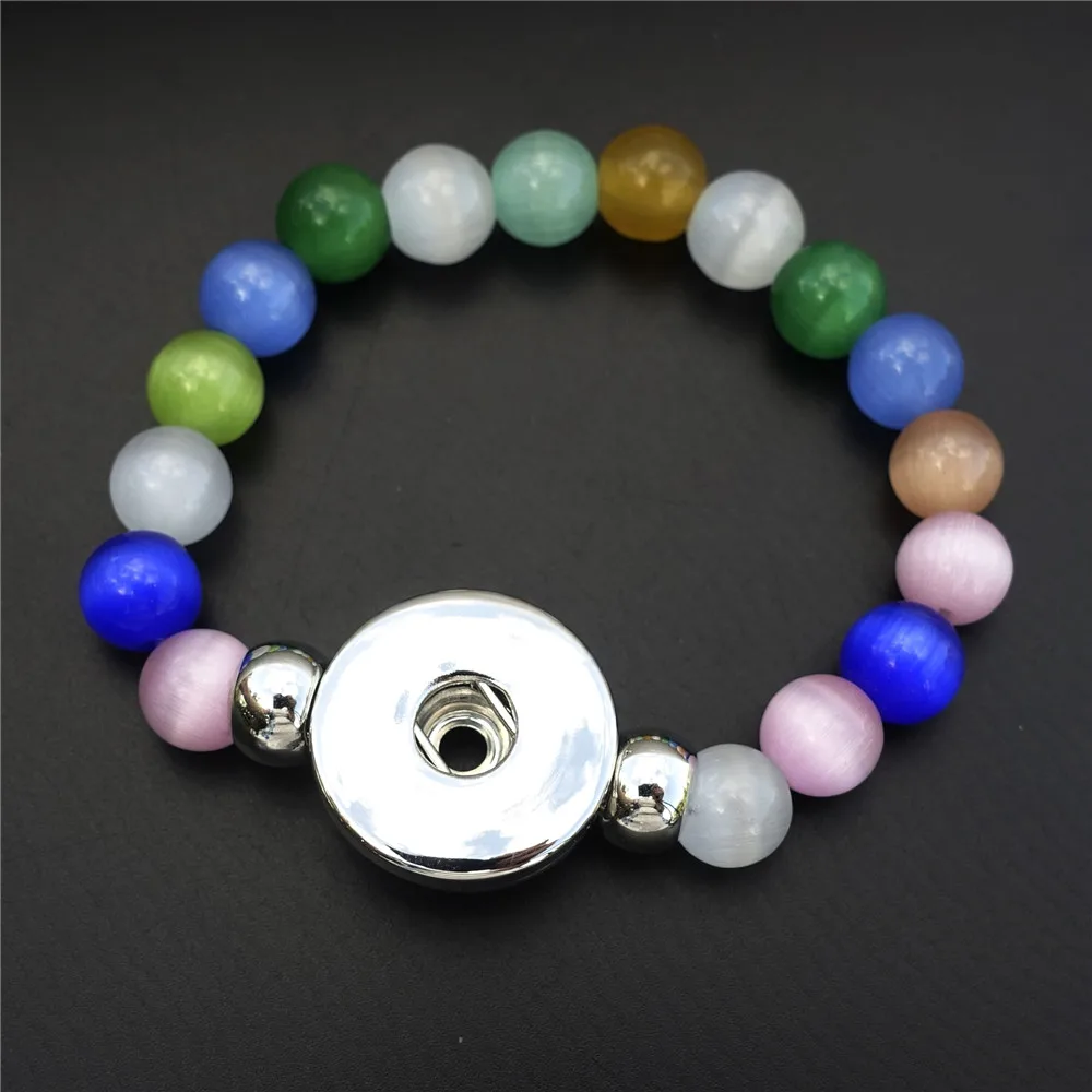 

Multicolor Cat Eye Beads Metal 18mm Snap Buttons Handmade Bracelet 15cm Length Girls Kids Jewelry
