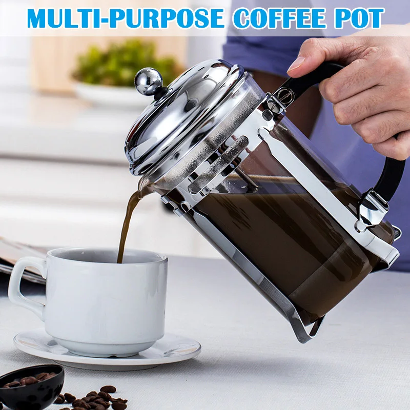 

French Coffee Heat-Resistant Filter Presses Coffee Maker Pot Glass Pots Hollow Coffee Tea Teapot PAK55