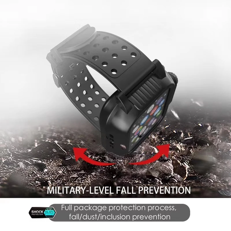 Черный силиконовый водонепроницаемый чехол для спортивных часов для Apple Watch с дышащим браслетом iWatch 2 3 4 5 38 мм 42 мм 40 мм 44 мм