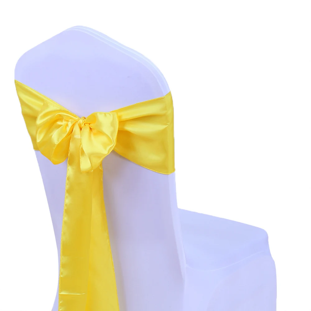 Yellow 100 шт./лот, свадебные украшения Tiffany Blue, стулья с бантиком, галстуки для отелей, свадьбы, банкета, вечерние, золотые, атласные, на стулья - Цвет: Yellow
