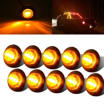 

10pcs Small Round 3LED Side Marker Light Amber Waterproof For Car Motorcycle Pickup Ship Truck Trailer Signal Light