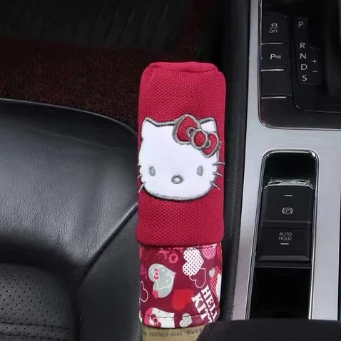 Мультяшные автомобильные подголовники подушки Kitty Cat поясничная Подушка ремень безопасности Универсальный автомобильный чехол на руль автомобильные аксессуары для девочек - Цвет: 1pc Hand Brake Red