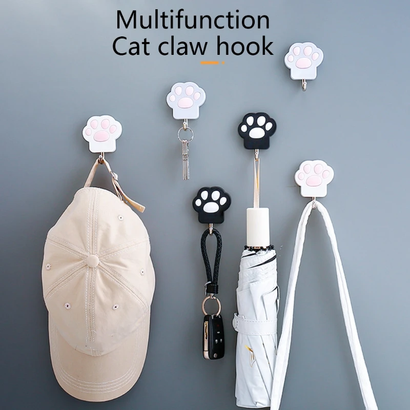 Wall Mount Hooks Creative Cats Paw Shape Hanger Punch Free Wall Mount Hook Towel Holder Home Storage Organizer