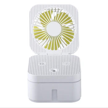 

3 in 1 Fan Humidifier USB Mute Small Fan Table Portable Fan Glowing Air Cooling Folding Humidifier White