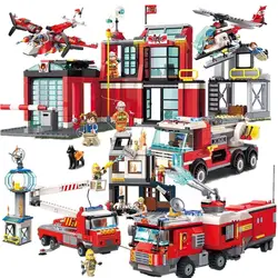 Горячая новинка городская полиция Пожарный Пожарная пожарная станция грузовик самолет лестница автомобиль строительные блоки наборы