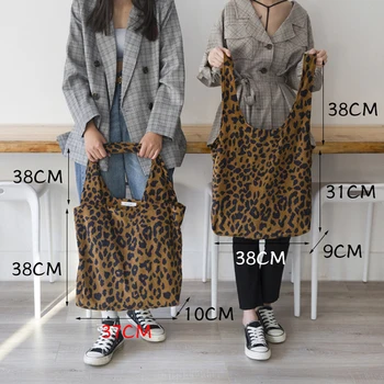 

New Women Leopard Print Shoulder Bags Fashion Large Capacity Tote Bags Portable Shopping Packs Leopard Print Cloth Bag