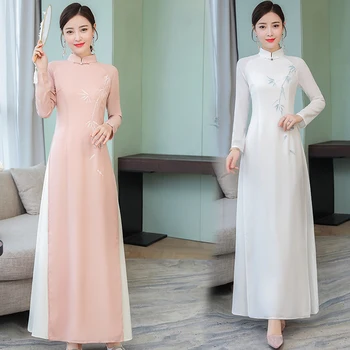 

2020 charming retro chinese dress women velour cheongsam dress qipao long party wear cheongsams dresses for women aodai dress