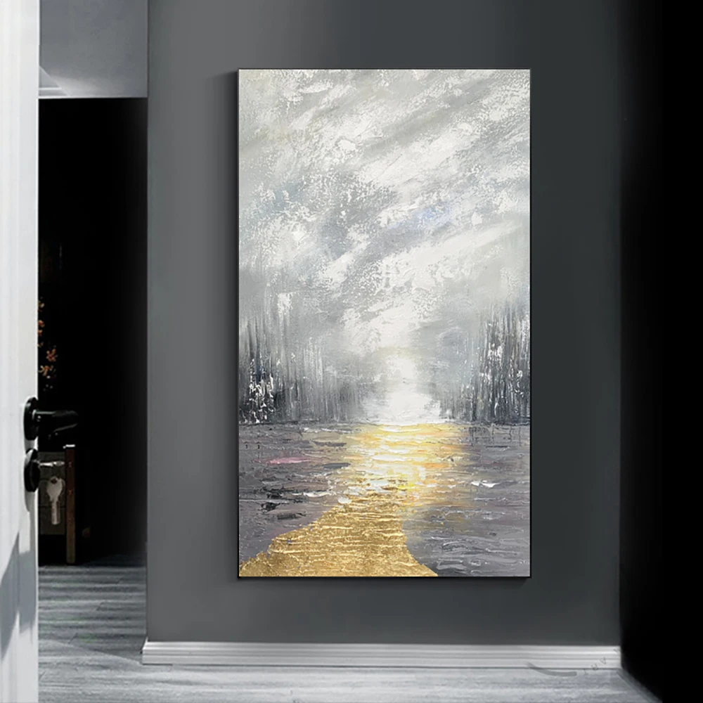 

Hand Painted Landscape Abstract Canvas Oil Painting Thick Textured Wall Art Modern Living Room Porch Decoration Picture Unframed