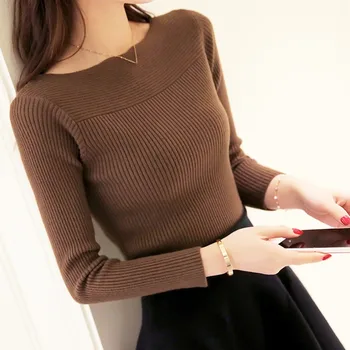 

Women's Sexy Casual Sweaters Autumn Long Sleeve Tops Blouse Jumper O-Neck Solid Color Sweater Top