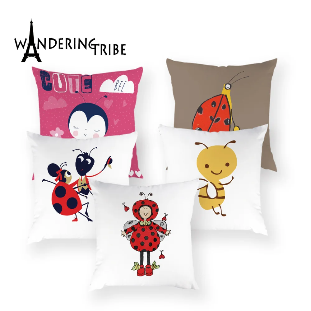 

Cartoon Animal Honeybee Ladybug Cushion Cover Decorative Pillows for Bed Custom Pillow Combination Sofa Case Throw Pillow Covers