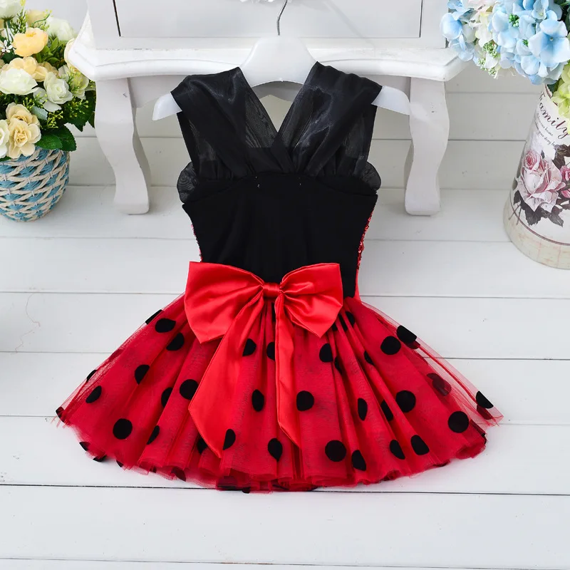 Carnival 2020 Red bug cosplay Girls Dress Summer Clothes Redbug Party Dress Children's day Lace Dot Baby Girls Dresses