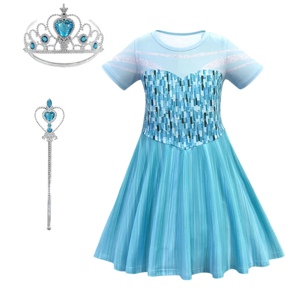 dress-3pcs Платье Эльзы для девочек костюм Снежной Королевы из 2 предметов для детей, платье принцессы Эльзы и Анны для костюмированной вечеринки детская одежда на Рождество и день рождения, парик - Цвет: dress-3pcs