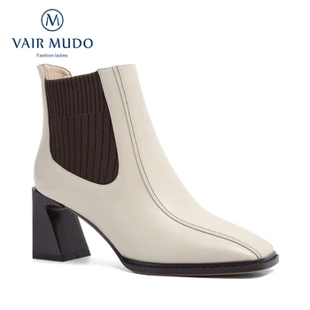 

VAIR MUDO Autumn Winter Women Ankle Boots Shoes Ladies Elegant Winter Shoes Women Genuine Leather 2019 Fashion Warm Boots DX91