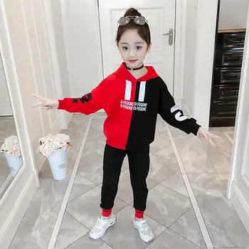 

Sports and leisure children's clothing kids suit spring and autumn new cotton hooded letter sweater + pants baby girl clothes