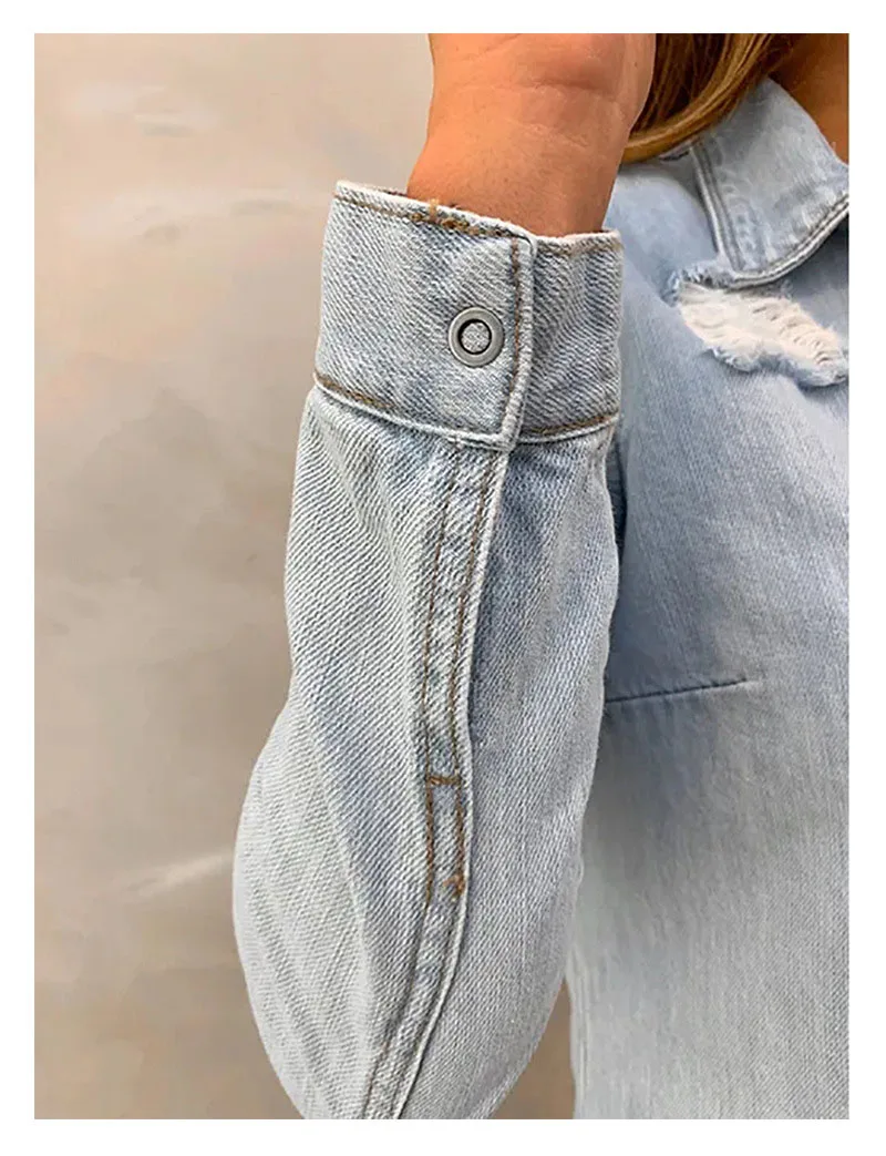 Новые осенние женские джинсовые повседневные узкие джинсы, куртки пальто с дырками, большие размеры s-xl