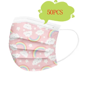 

50pcs Child Kids Disposable Masks Dust-Proof Children's Fabric Cat Print Facial Mask Elastic Earloop Mascarilla Reutilizable