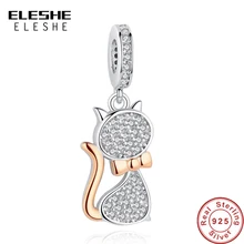 Eleshe реальные 925 стерлингового серебра прекрасный кот очаровательные Бусины подходят eleshe браслет кулон Аутентичные DIY украшения подарок