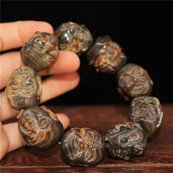 

Chinese old craft Horn carved double-sided Luohan bracelet